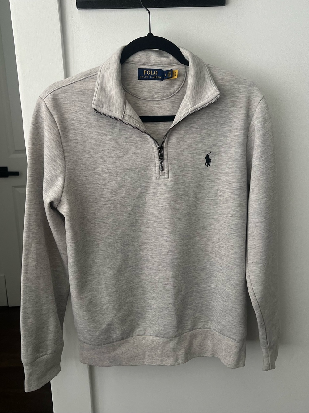 Ralph Lauren Light Gray Quarter-Zip Sweater with Navy Pony